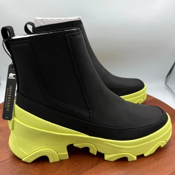 Sorel Brex Chelsea Waterproof Boot Black Tippet Neon Green W 8 Leather Gorpcore - Picture 6 of 11